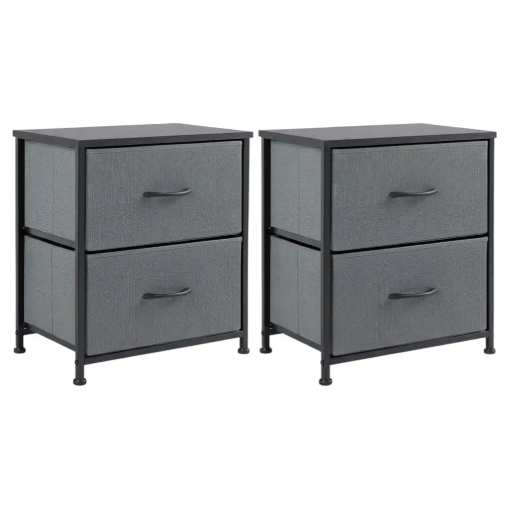 Set of Two 20" Gray Iron and Wood Woven Texture Two Drawer Nightstand Homeroots Bed & Bath