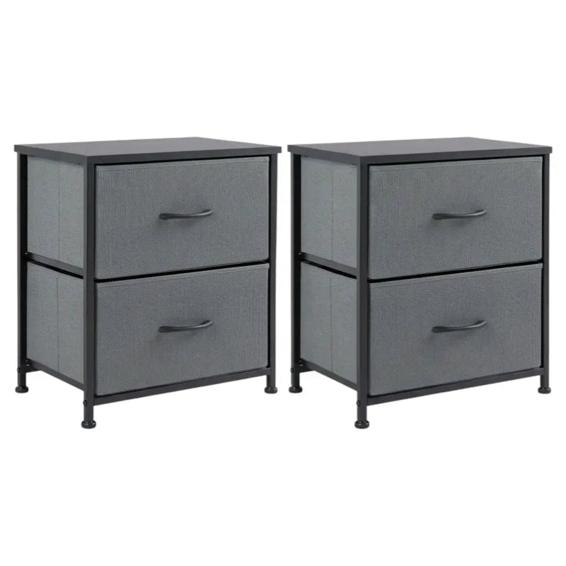 Set of Two 20" Gray Iron and Wood Woven Texture Two Drawer Nightstand Homeroots Bed & Bath