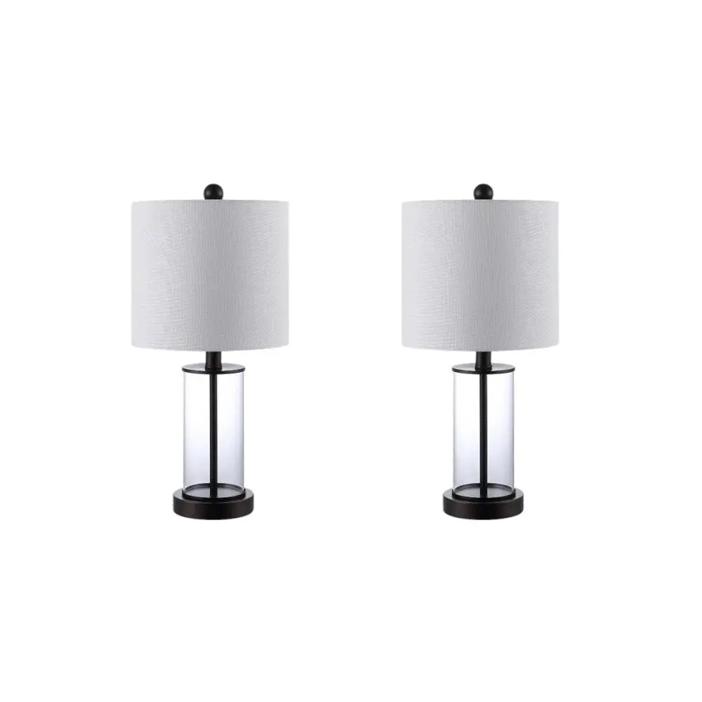 Set of Two 21" Antiqued Bronze USB Table Lamps With Drum Shades Homeroots Lighting