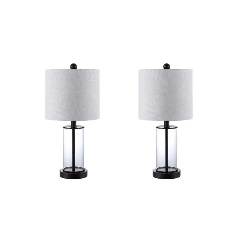 Set of Two 21" Antiqued Bronze USB Table Lamps With Drum Shades Homeroots Lighting