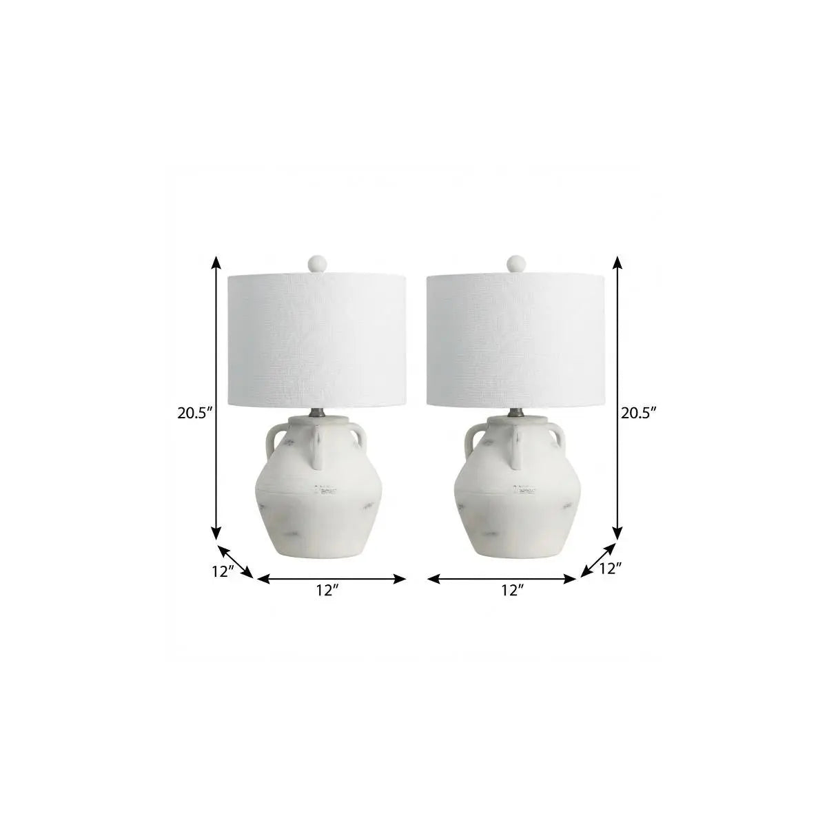 Set of 2 white ceramic lamps with textured shades, 20.5" tall, classic style, perfect for modern decor.