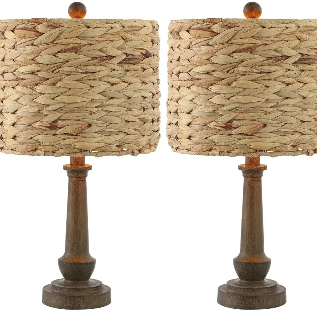Set of Two 21" Dark Brown Bedside Lamps With Drum Shades Homeroots Lighting