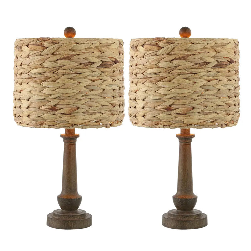 Set of Two 21" Dark Brown Bedside Lamps With Drum Shades Homeroots Lighting