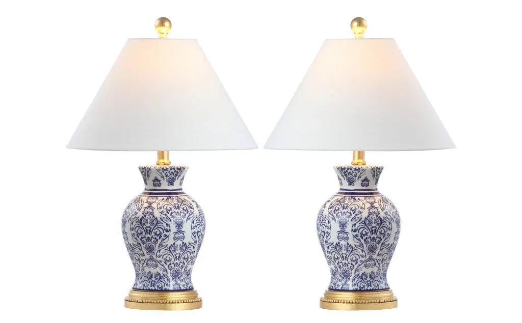 Set of Two 21" Gold Novelty Table Lamps LED With Empire Shades Homeroots Lighting