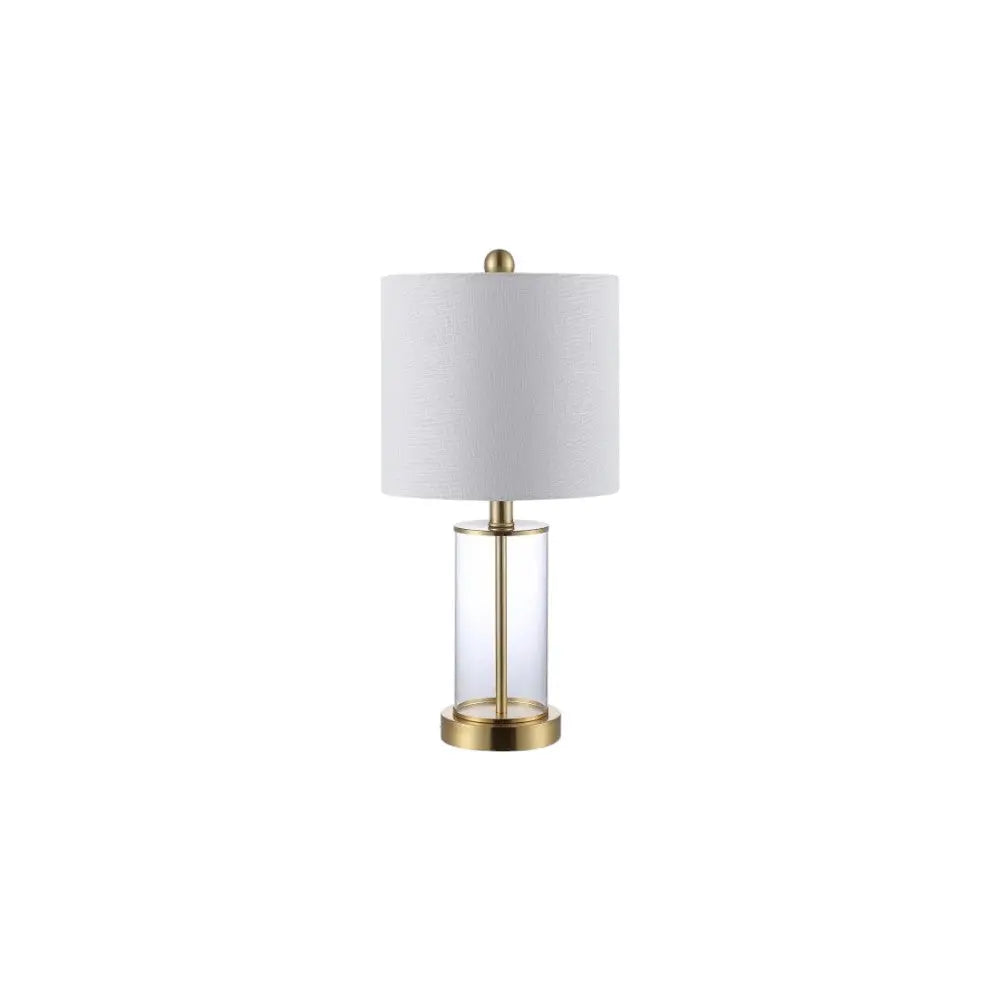 Set of Two 21" Gold USB Table Lamps With Drum Shades Homeroots Lighting