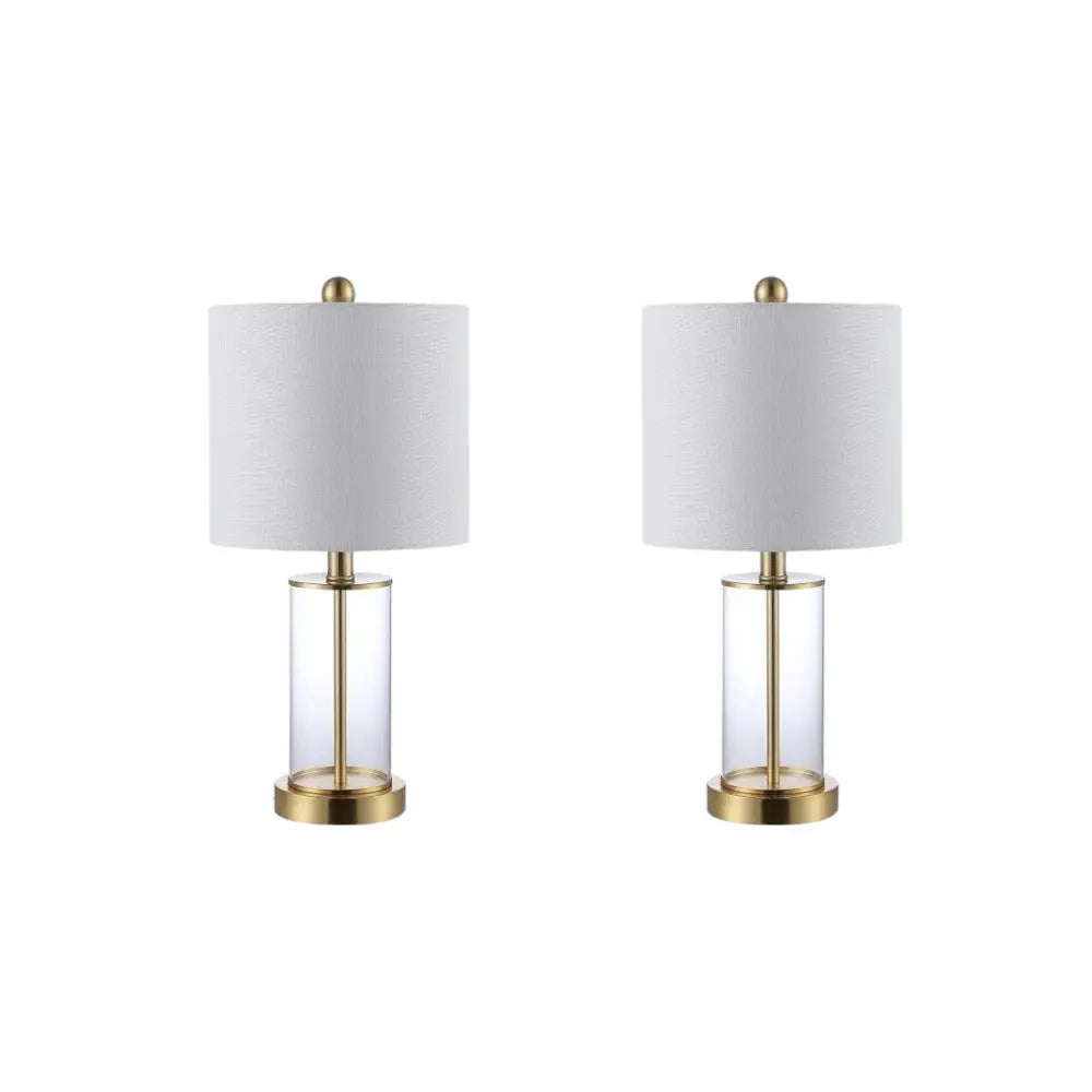 Set of Two 21" Gold USB Table Lamps With Drum Shades Homeroots Lighting