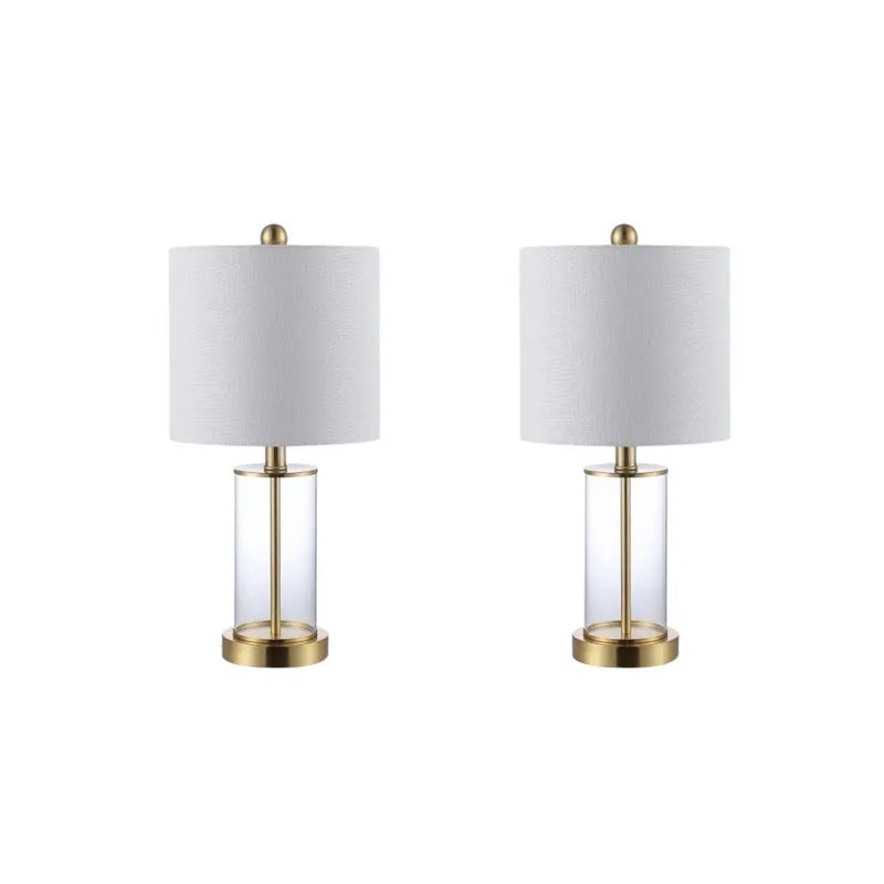 Set of Two 21" Gold USB Table Lamps With Drum Shades Homeroots Lighting
