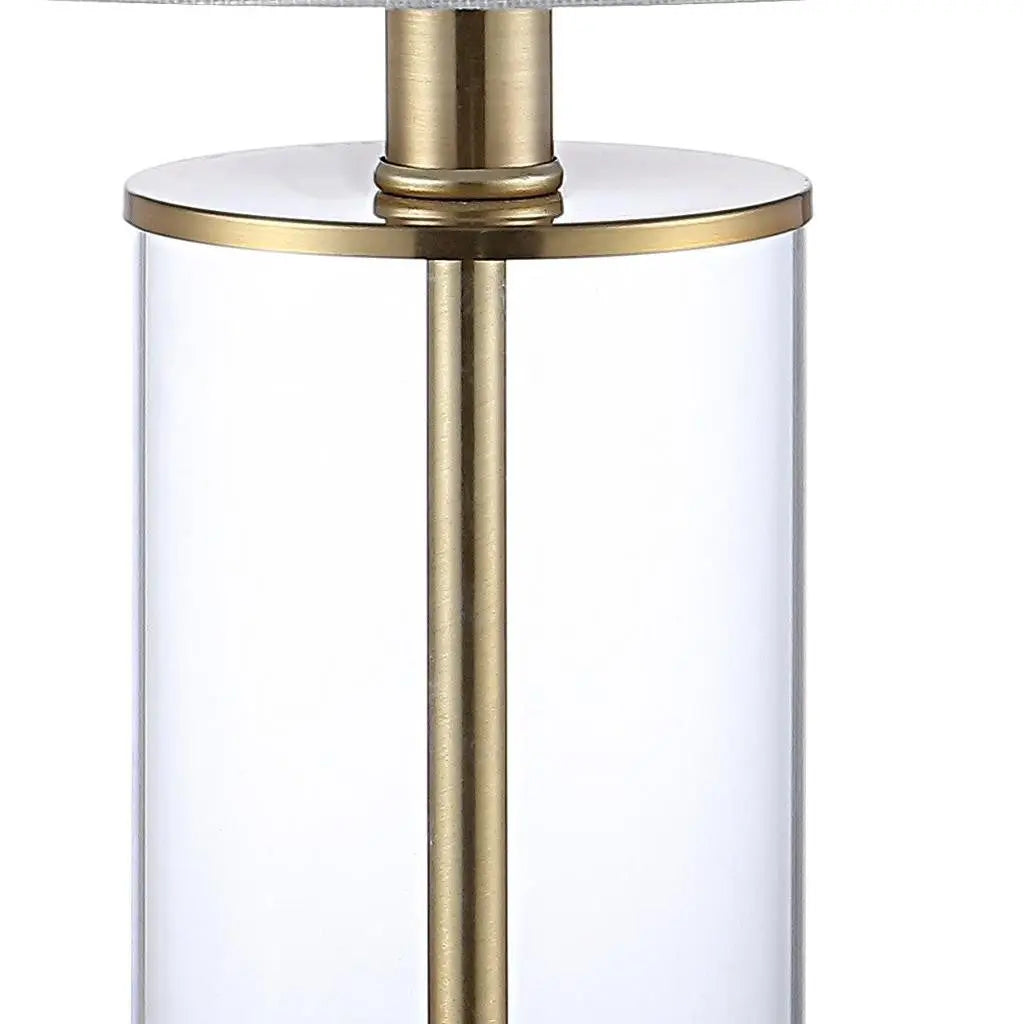 Set of Two 21" Gold USB Table Lamps With Drum Shades Homeroots Lighting