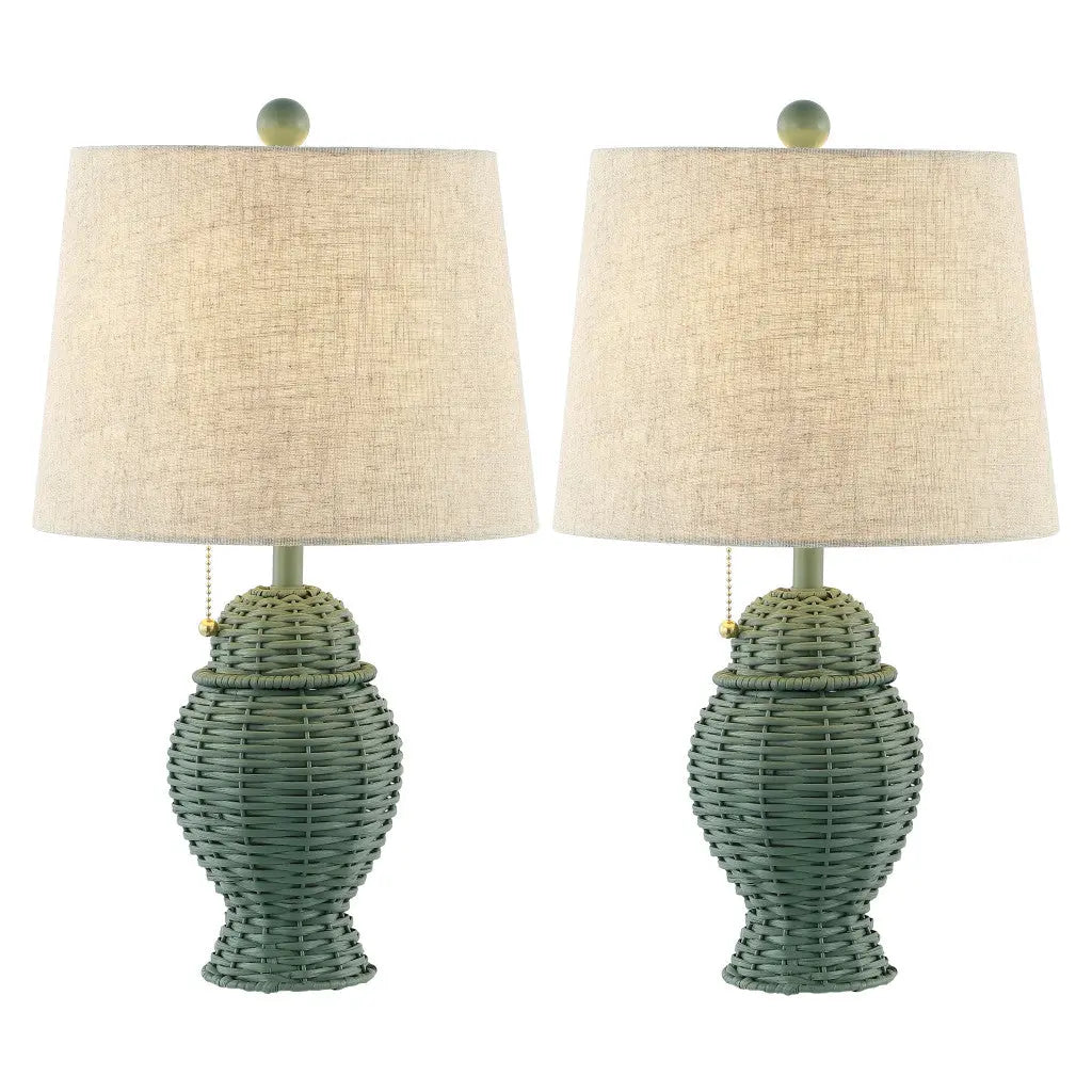 Set of Two 21" Green Urn Bedside Lamps With Empire Shades Homeroots Lighting