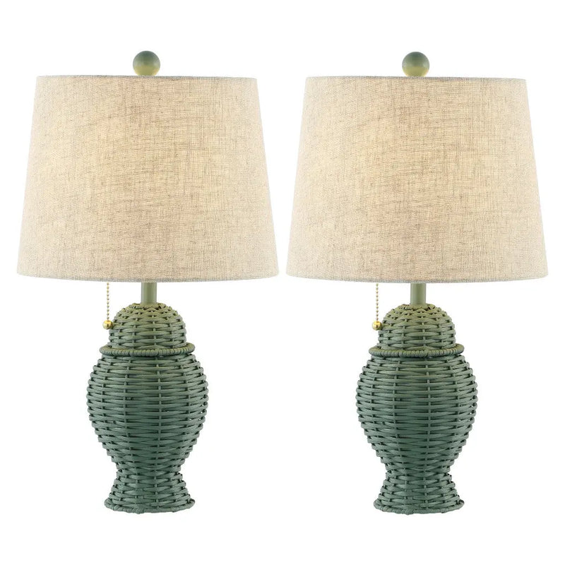Set of Two 21" Green Urn Bedside Lamps With Empire Shades Homeroots Lighting