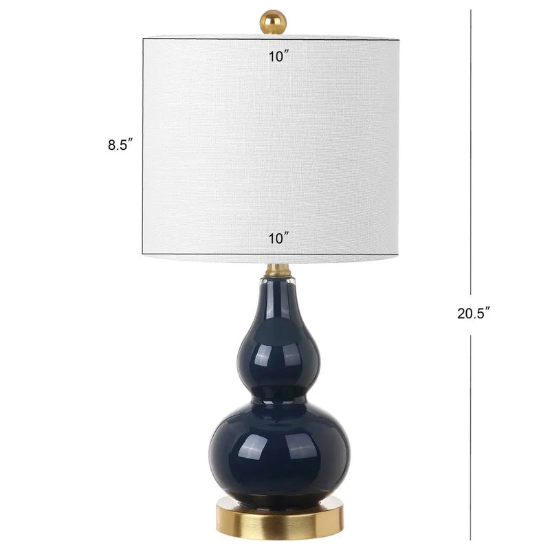 Set of Two 21" Navy Blue And Gold Gourd Table Lamps With Drum Shades Homeroots Lighting