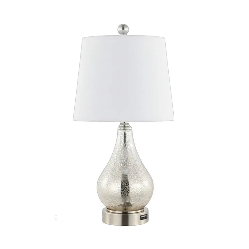 Set of Two 21" Nickel Gourd Table Lamps With Empire Shades Homeroots Lighting