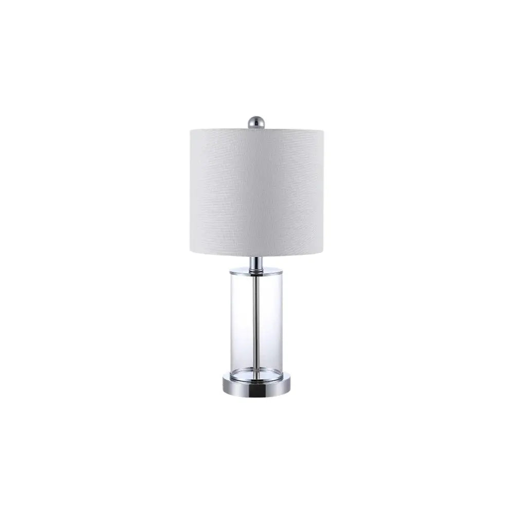 Set of Two 21" Silver USB Table Lamps With Drum Shades Homeroots Lighting