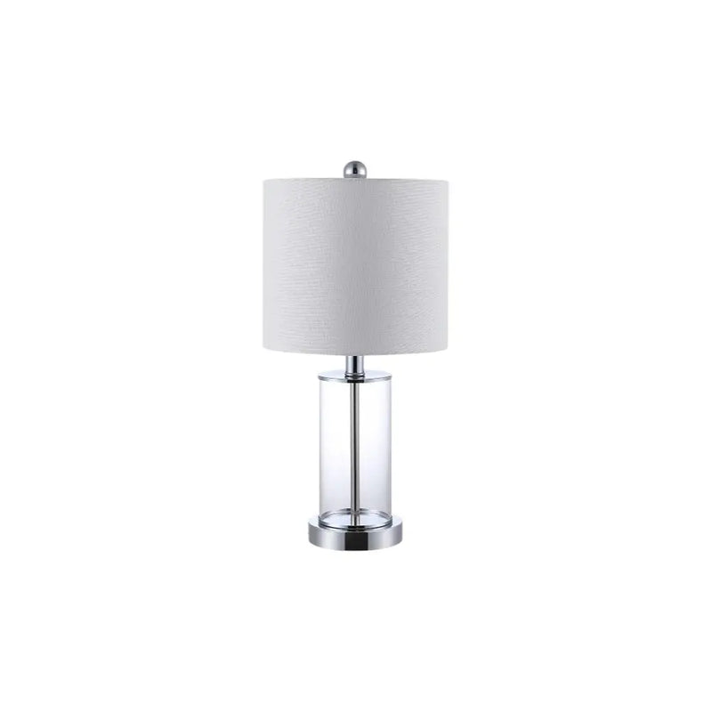 Set of Two 21" Silver USB Table Lamps With Drum Shades Homeroots Lighting