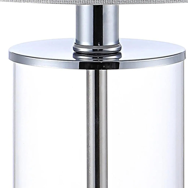 Set of Two 21" Silver USB Table Lamps With Drum Shades Homeroots Lighting