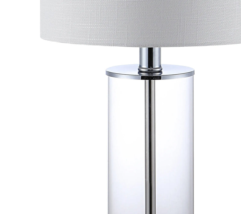 Set of Two 21" Silver USB Table Lamps With Drum Shades Homeroots Lighting