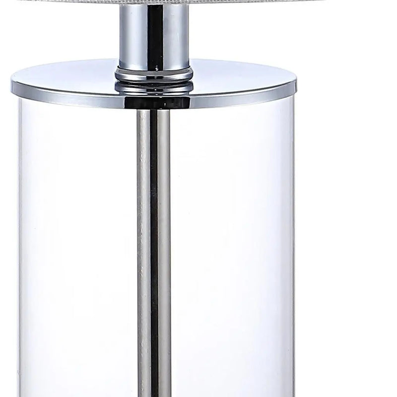 Set of Two 21" Silver USB Table Lamps With Drum Shades Homeroots Lighting