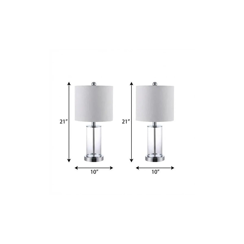 Set of Two 21" Silver USB Table Lamps With Drum Shades Homeroots Lighting