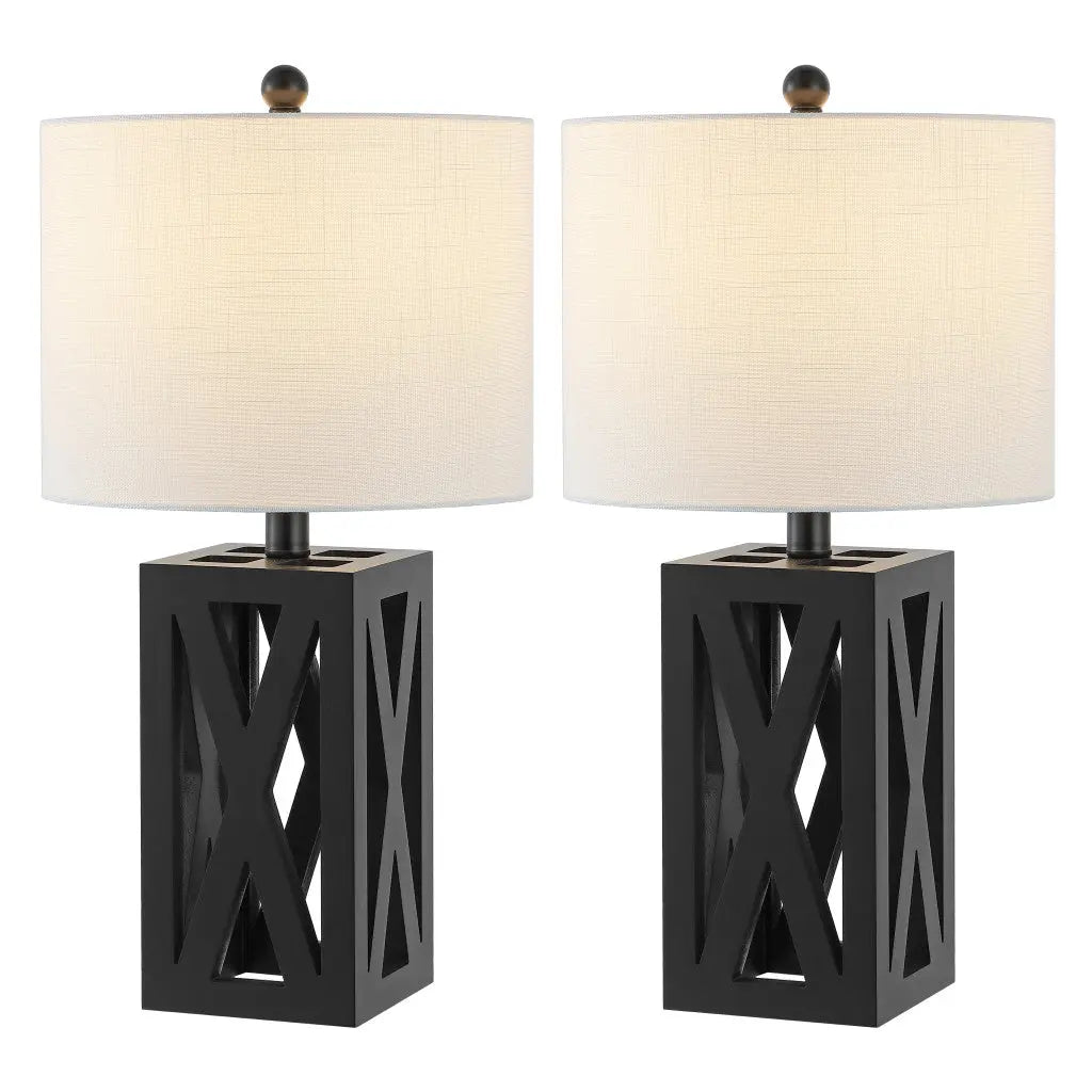 Set of Two 22" Black Table Lamps With Drum Shades Homeroots Lighting