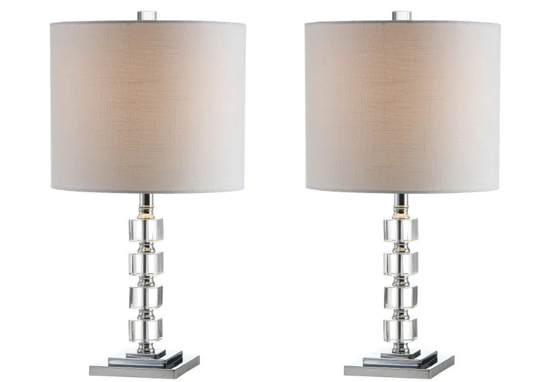 Set of Two 22" Clear And Silver Bedside Lamps With Drum Shades Homeroots Lighting