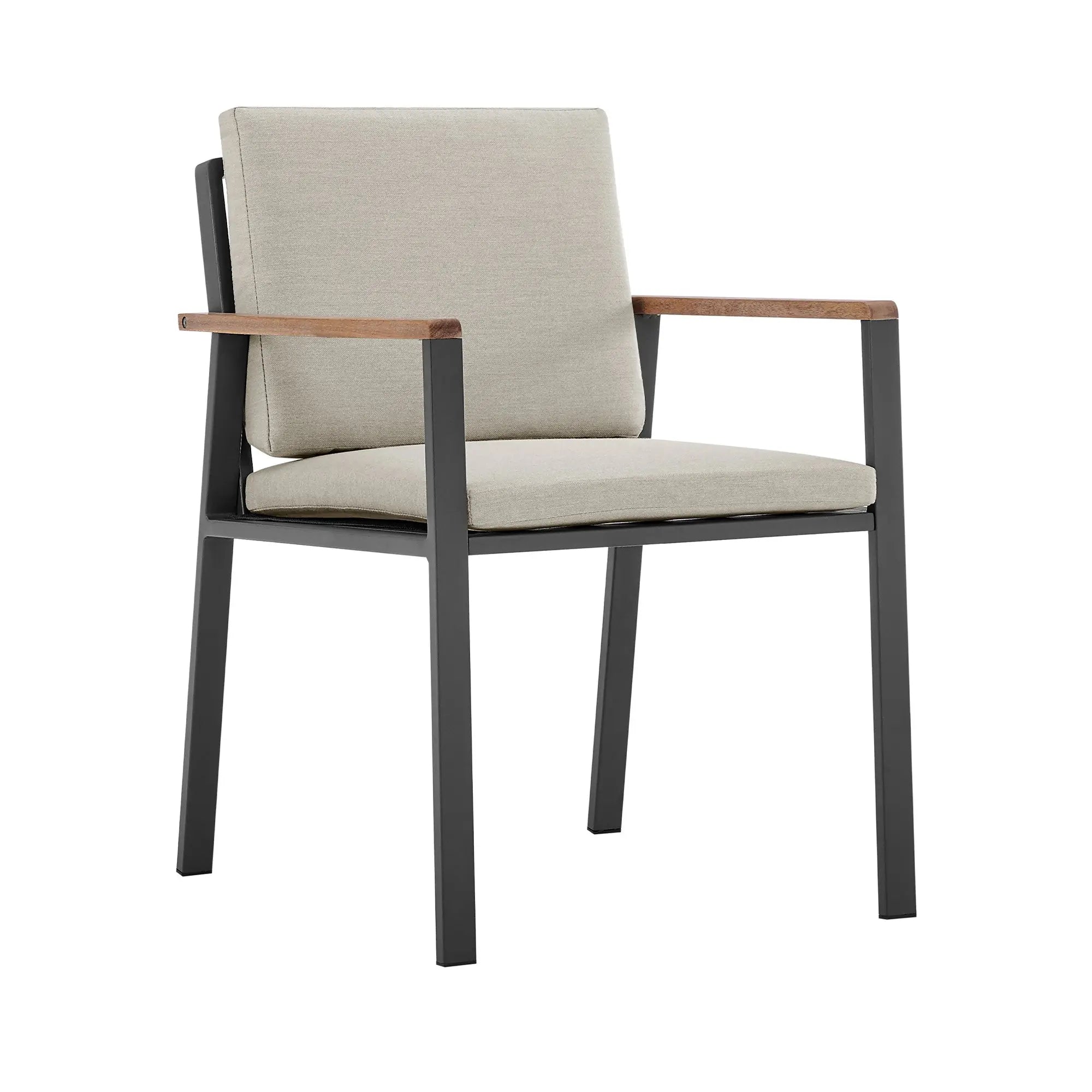 Set of Two 22" Light Gray Solid Wood Outdoor Dining Chair with Taupe Cushion Homeroots Outdoor