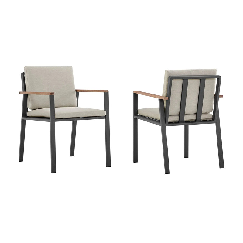 Set of Two 22" Light Gray Solid Wood Outdoor Dining Chair with Taupe Cushion Homeroots Outdoor