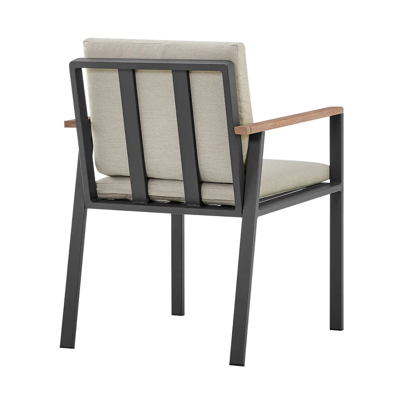 Set of Two 22" Light Gray Solid Wood Outdoor Dining Chair with Taupe Cushion Homeroots Outdoor