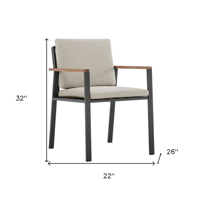 Set of Two 22" Light Gray Solid Wood Outdoor Dining Chair with Taupe Cushion Homeroots Outdoor