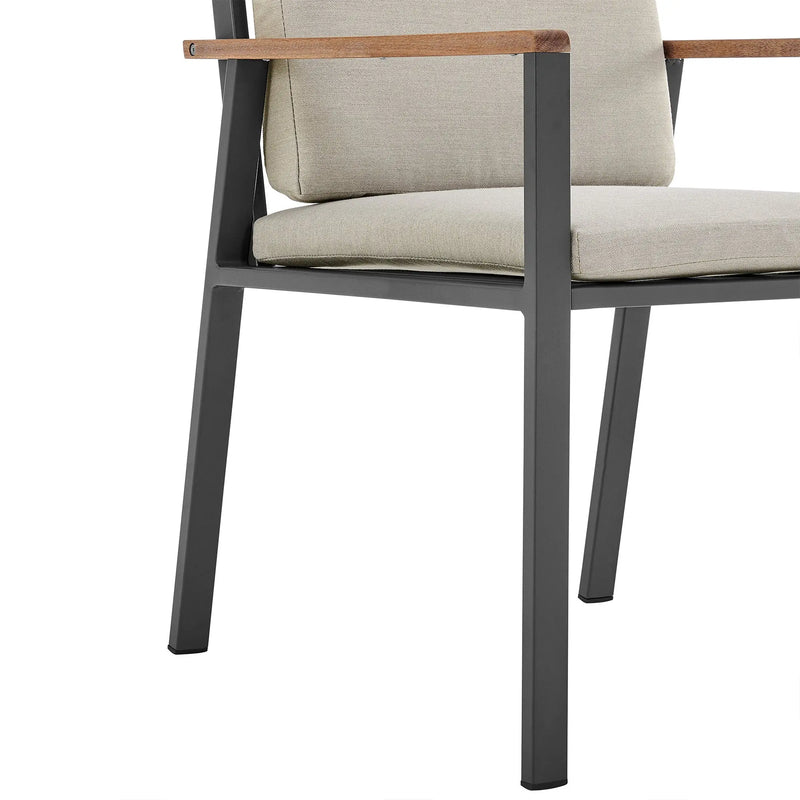 Set of Two 22" Light Gray Solid Wood Outdoor Dining Chair with Taupe Cushion Homeroots Outdoor