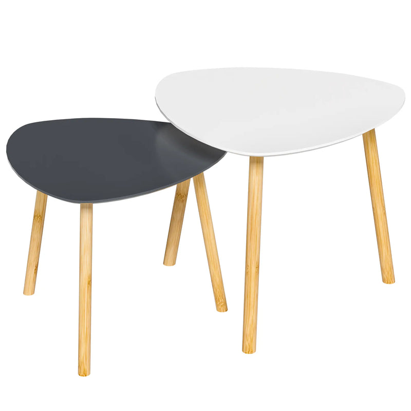 Set of Two 22" Oak And Gray and White Nested Tables Homeroots Living Room