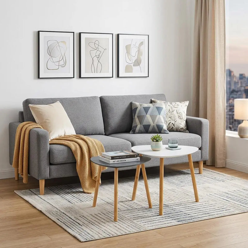 Set of Two 22" Oak And Gray and White Nested Tables Homeroots Living Room
