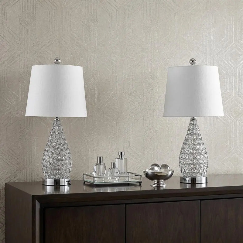 Set of Two 22" Silver Gourd Table Lamps With Empire Shades Homeroots Lighting