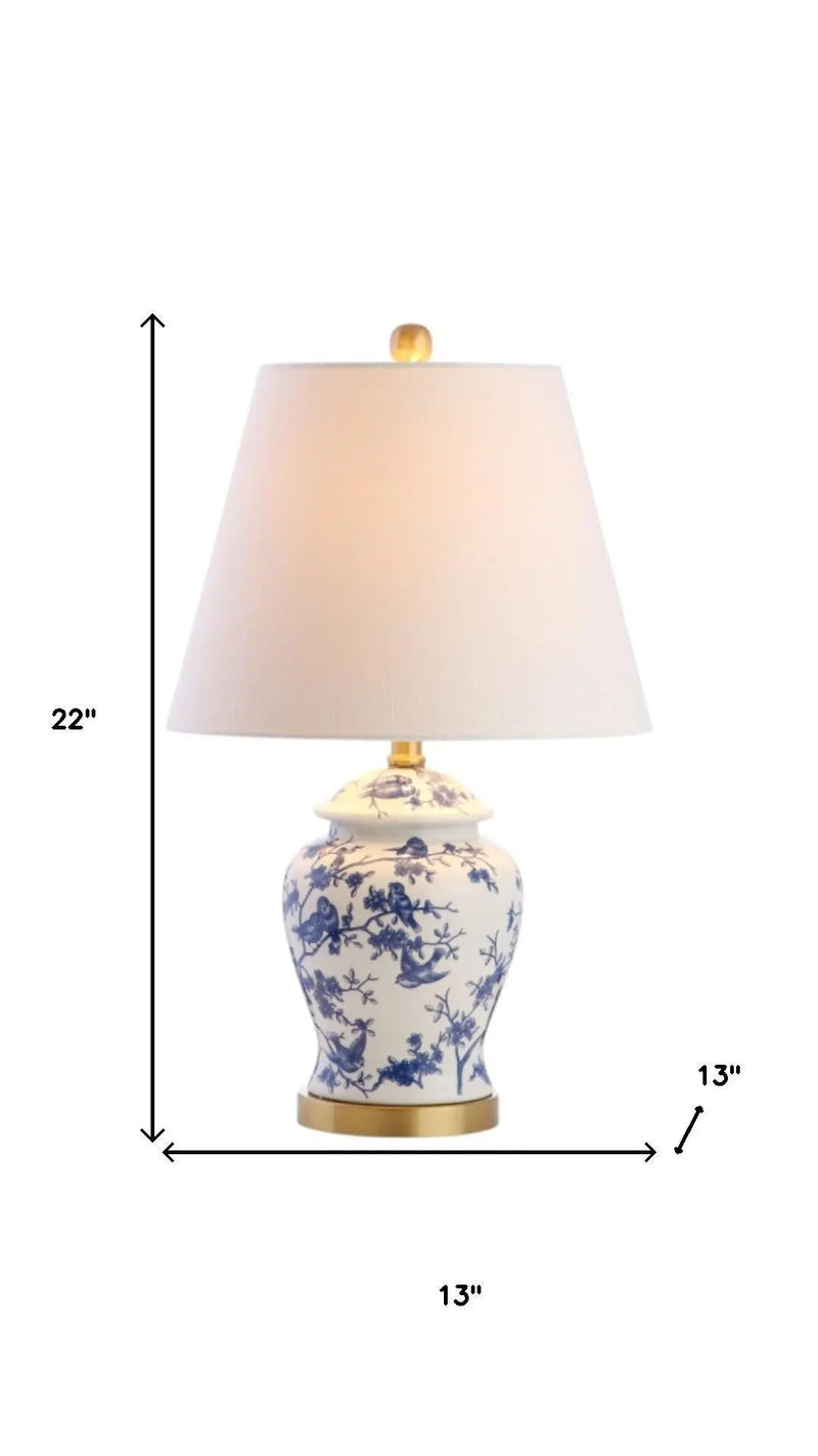 Set of Two 22" White Blue And Gold Urn Table Lamps With Empire Shades Homeroots Lighting