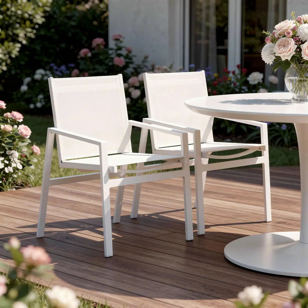 Set of Two 22" White Metal Indoor Outdoor Dining Chair Homeroots Outdoor