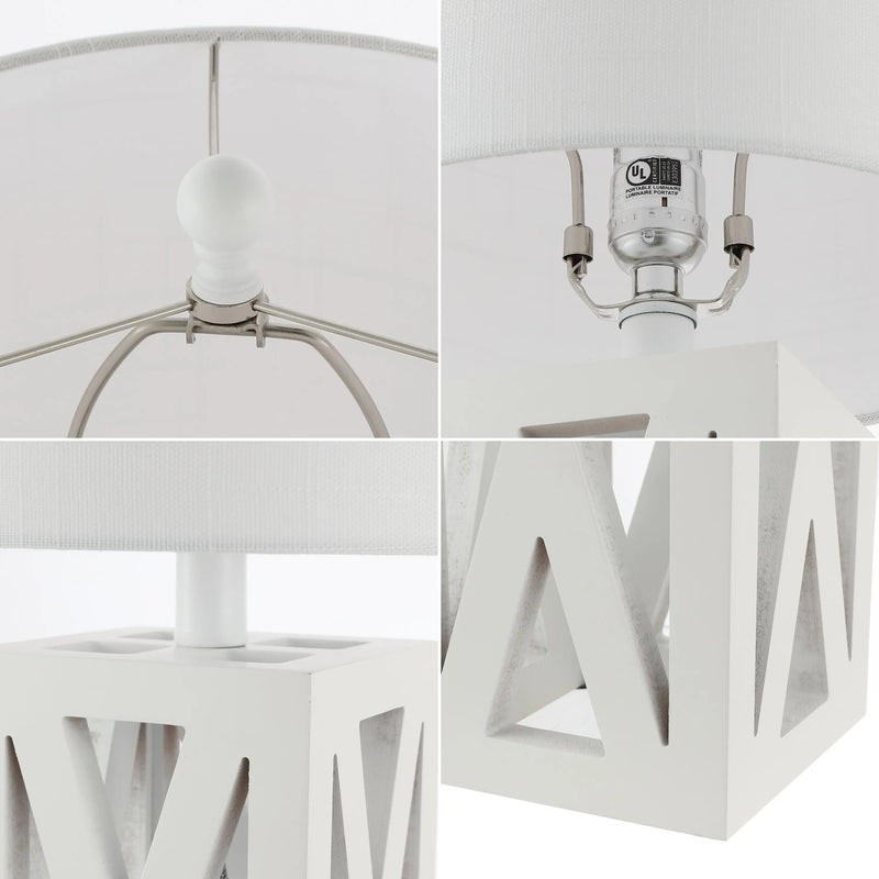 Set of Two 22" White Table Lamps With Drum Shades Homeroots Lighting