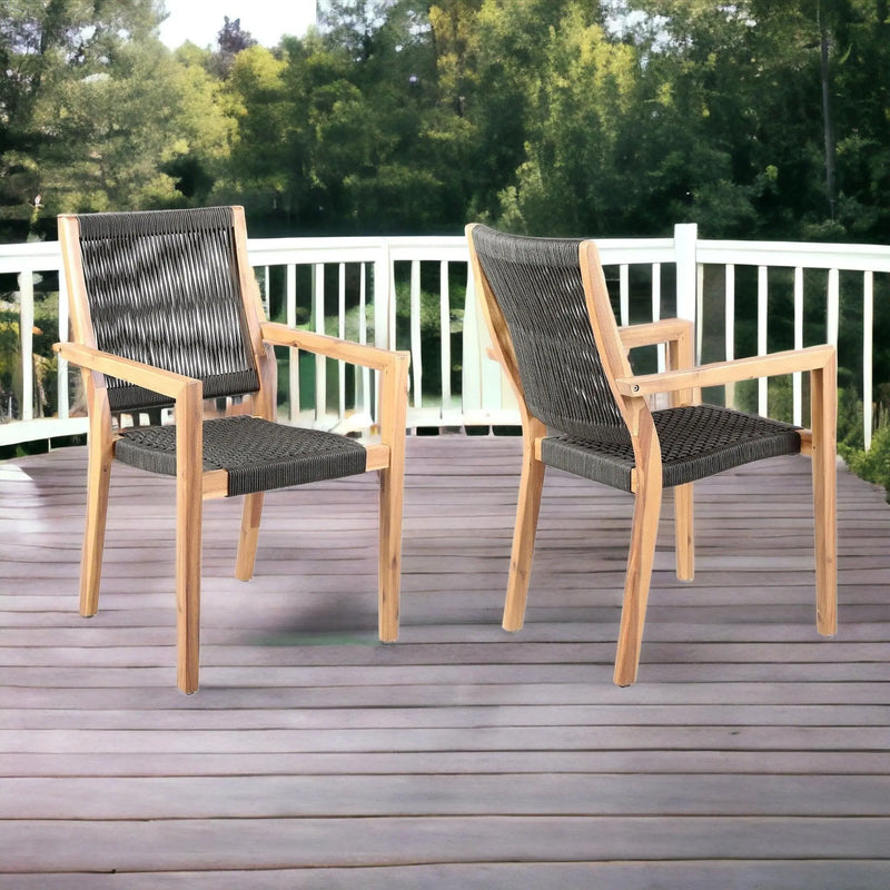 Set of Two 23" Charcoal and Natural Wood Solid Wood Outdoor Arm Chair - GreatEagleInc