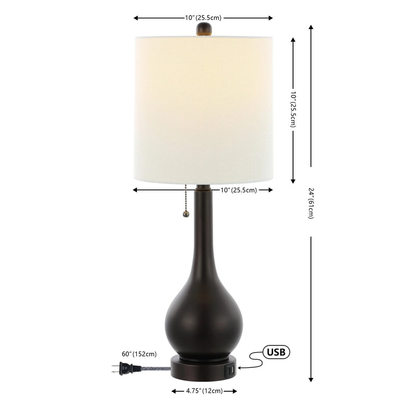 Set of Two 24" Antiqued Bronze Gourd Table Lamps With Drum Shades Homeroots Lighting