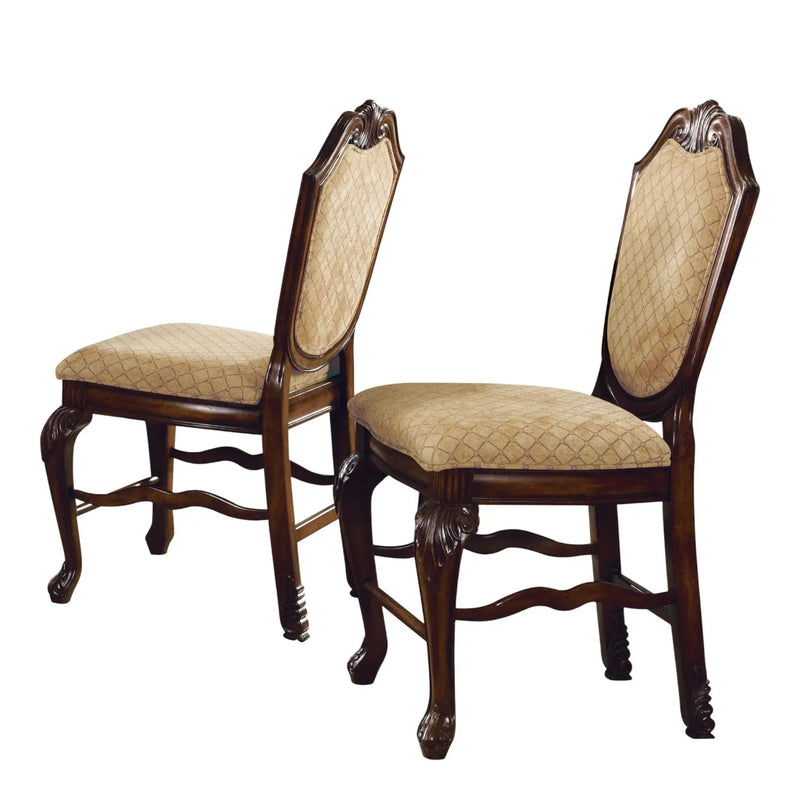 Set of Two 24" Beige and Espresso Fabric and Solid Wood Counter Height Bar Chairs Homeroots Living Room