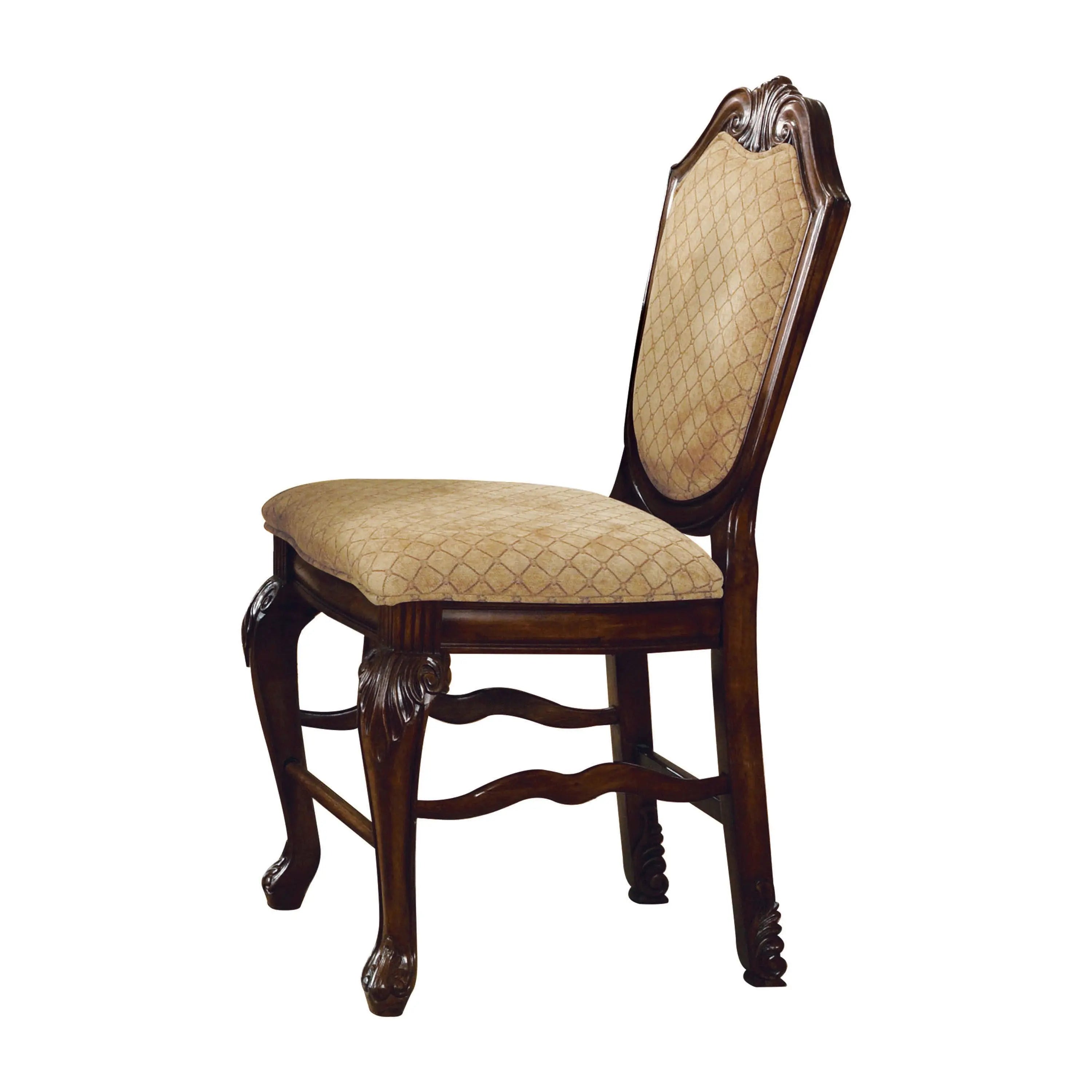 Set of Two 24" Beige and Espresso Fabric and Solid Wood Counter Height Bar Chairs Homeroots Living Room
