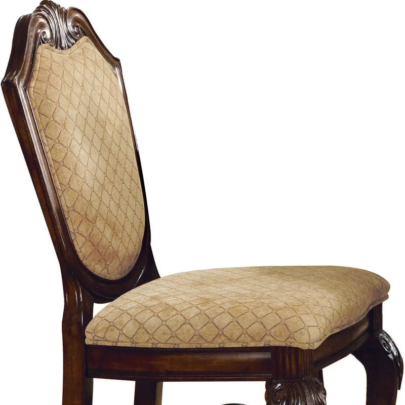 Set of Two 24" Beige and Espresso Fabric and Solid Wood Counter Height Bar Chairs Homeroots Living Room
