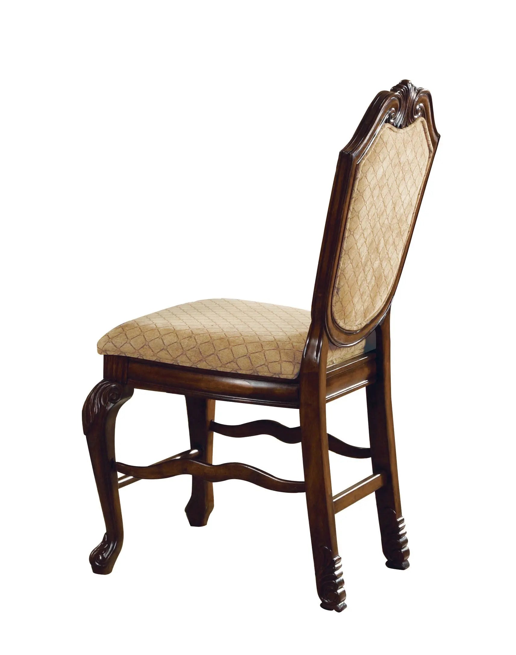 Set of Two 24" Beige and Espresso Fabric and Solid Wood Counter Height Bar Chairs Homeroots Living Room