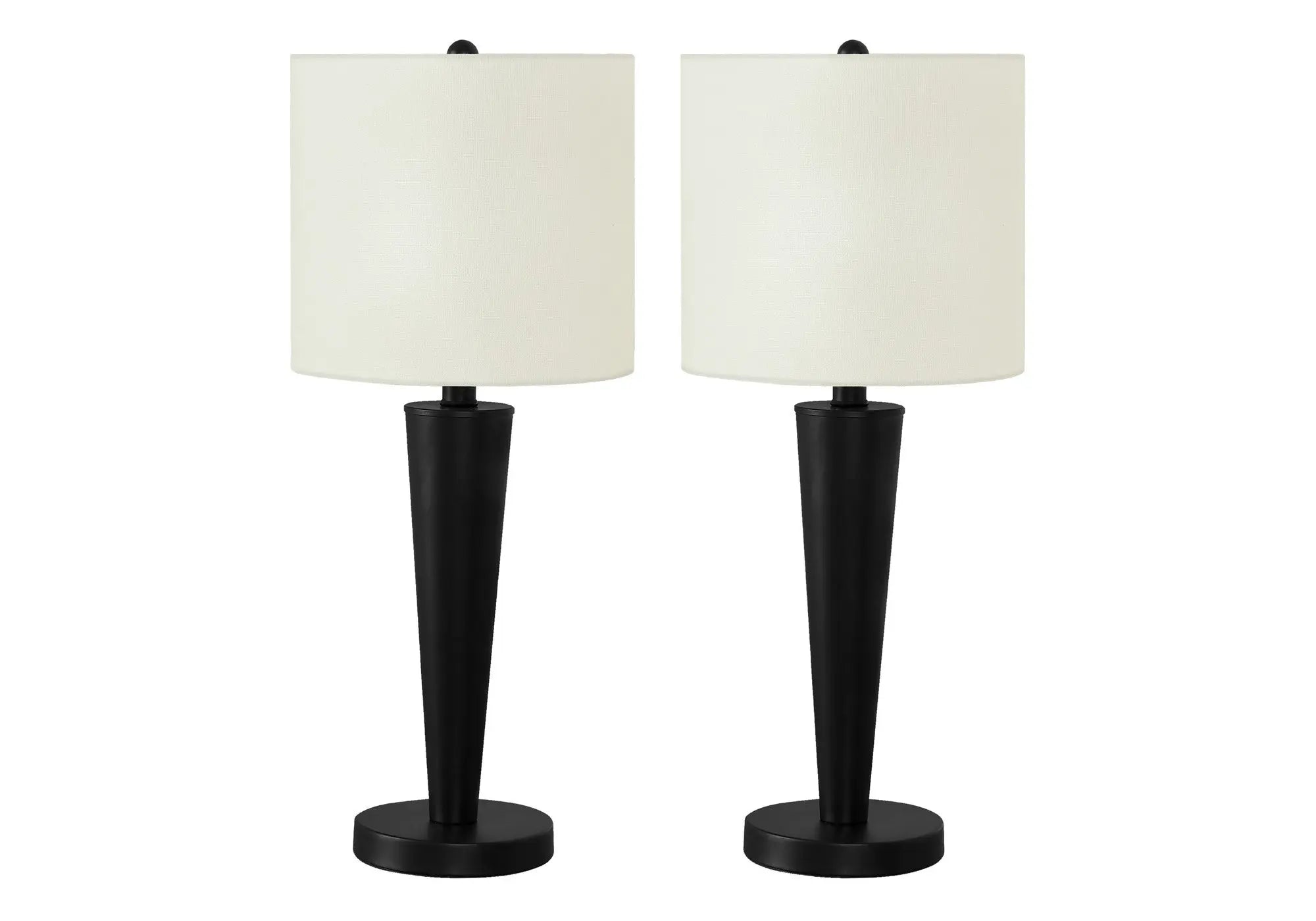 Set of Two 24" Black Metal Candlestick USB Table Lamps With Ivory Drum Shade Homeroots Lighting