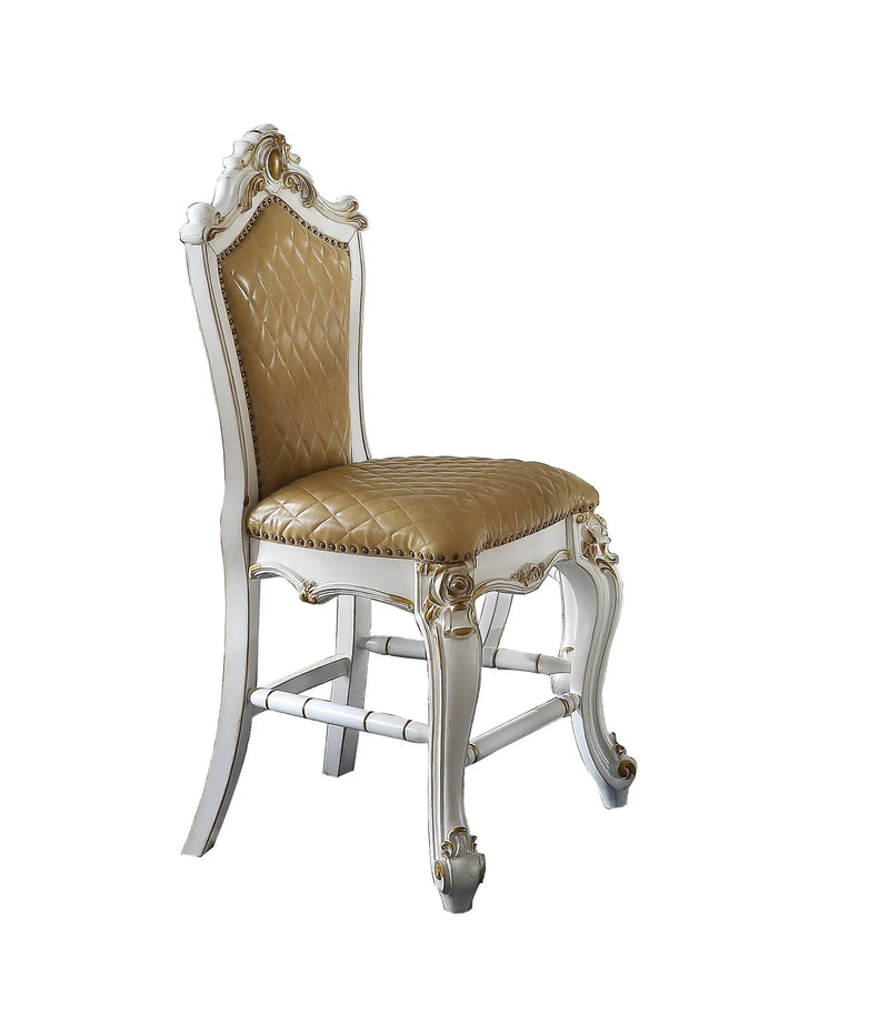 Set of Two 24" Brown and Pearl Faux Leather and Solid Wood Counter Height Bar Chairs Homeroots Living Room