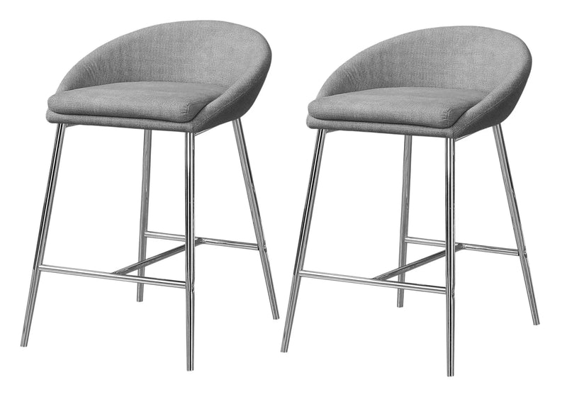 Set of Two 24" Gray and Silver Metal Low Back Bar Chairs Homeroots Living Room