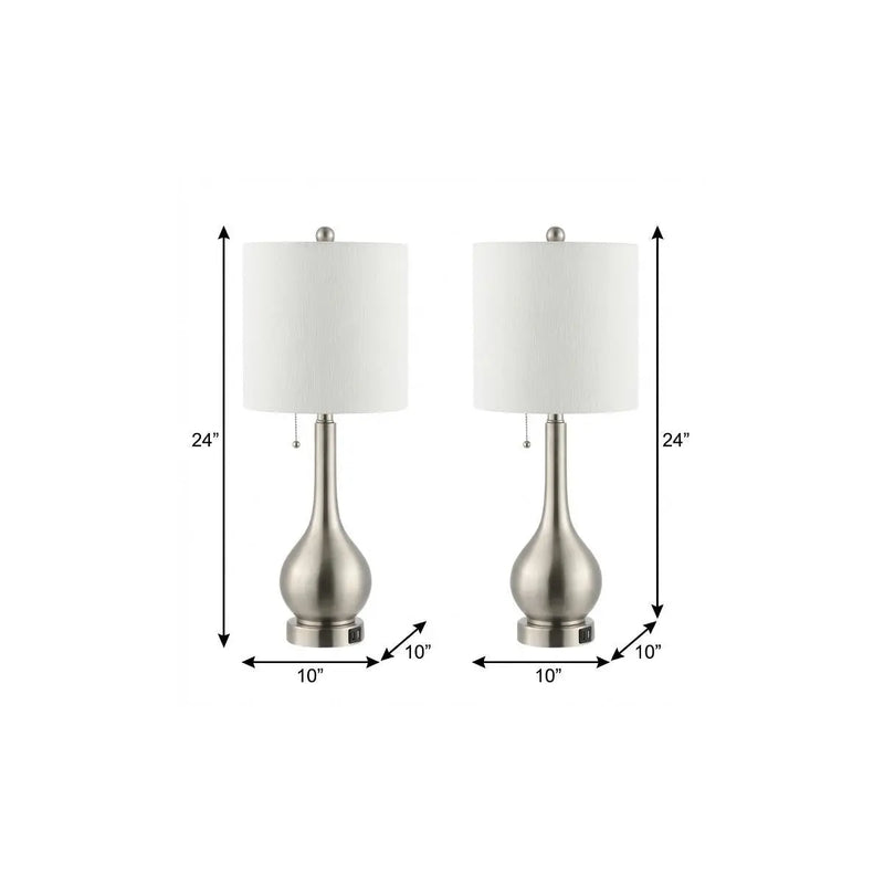 Set of Two 24" Nickel Gourd Table Lamps With Drum Shades Homeroots Lighting