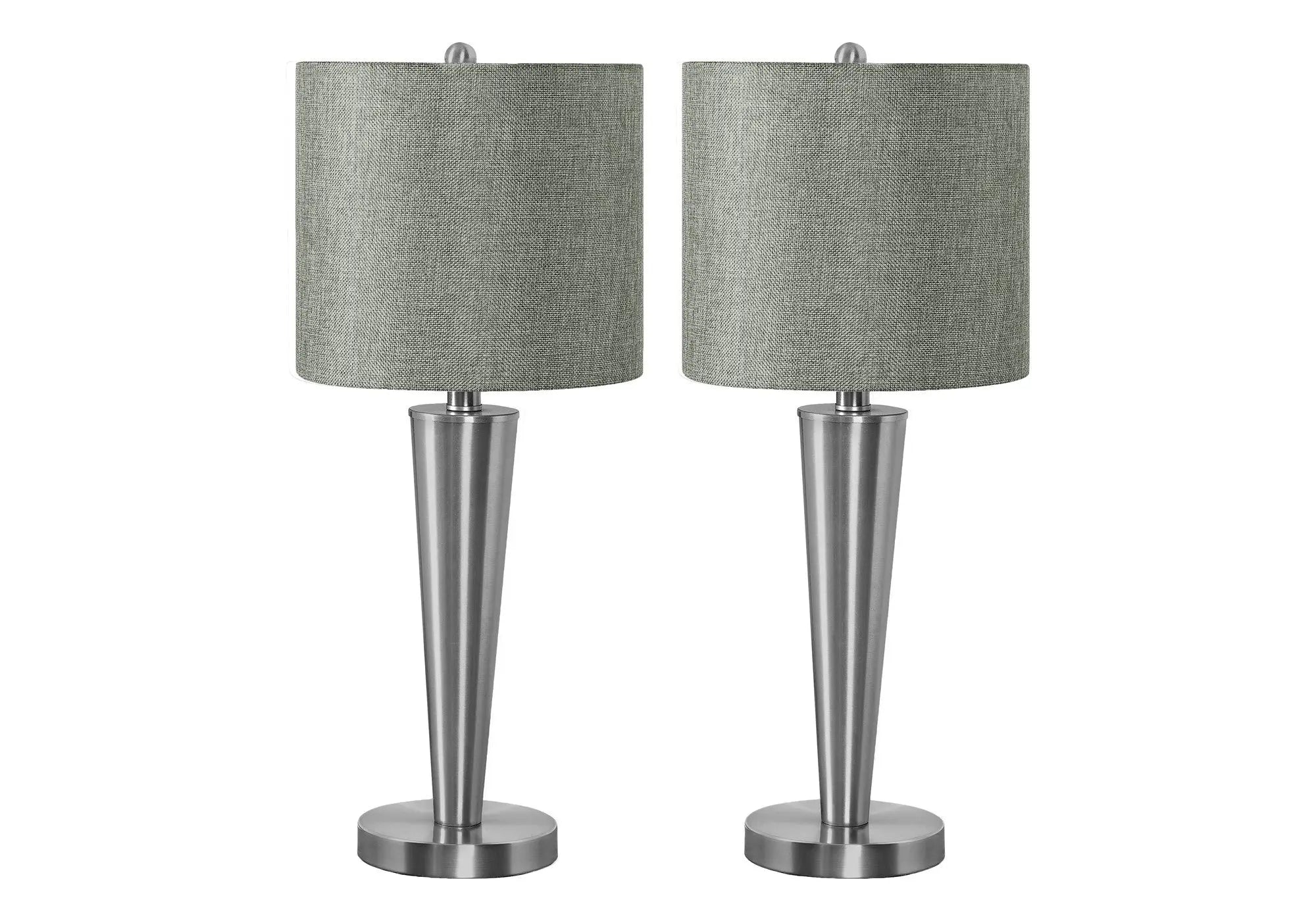 Set of Two 24" Silver Metal Candlestick USB Table Lamps With Gray Drum Shade Homeroots Lighting