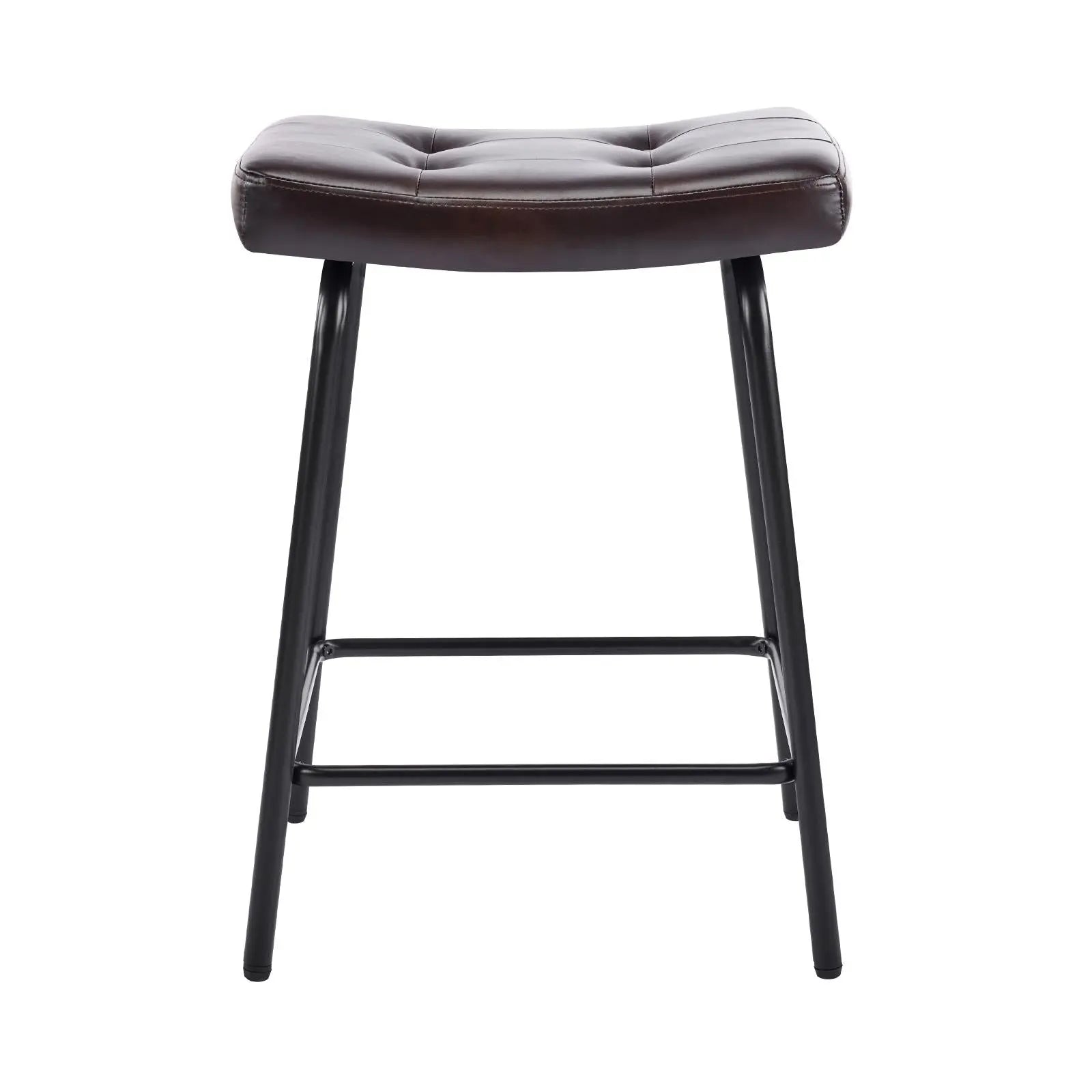 Set of Two 25" Black Faux Leather and Metal Counter Height Bar Chairs Homeroots Living Room