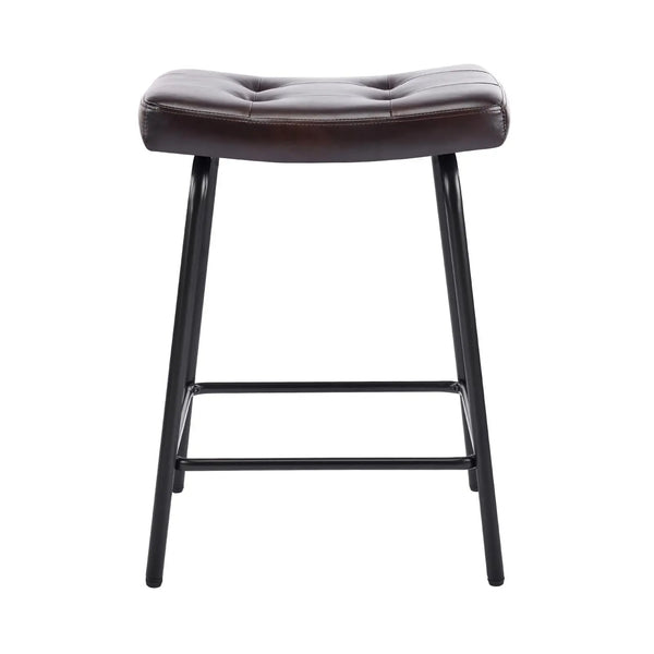Set of Two 25" Black Faux Leather and Metal Counter Height Bar Chairs Homeroots Living Room