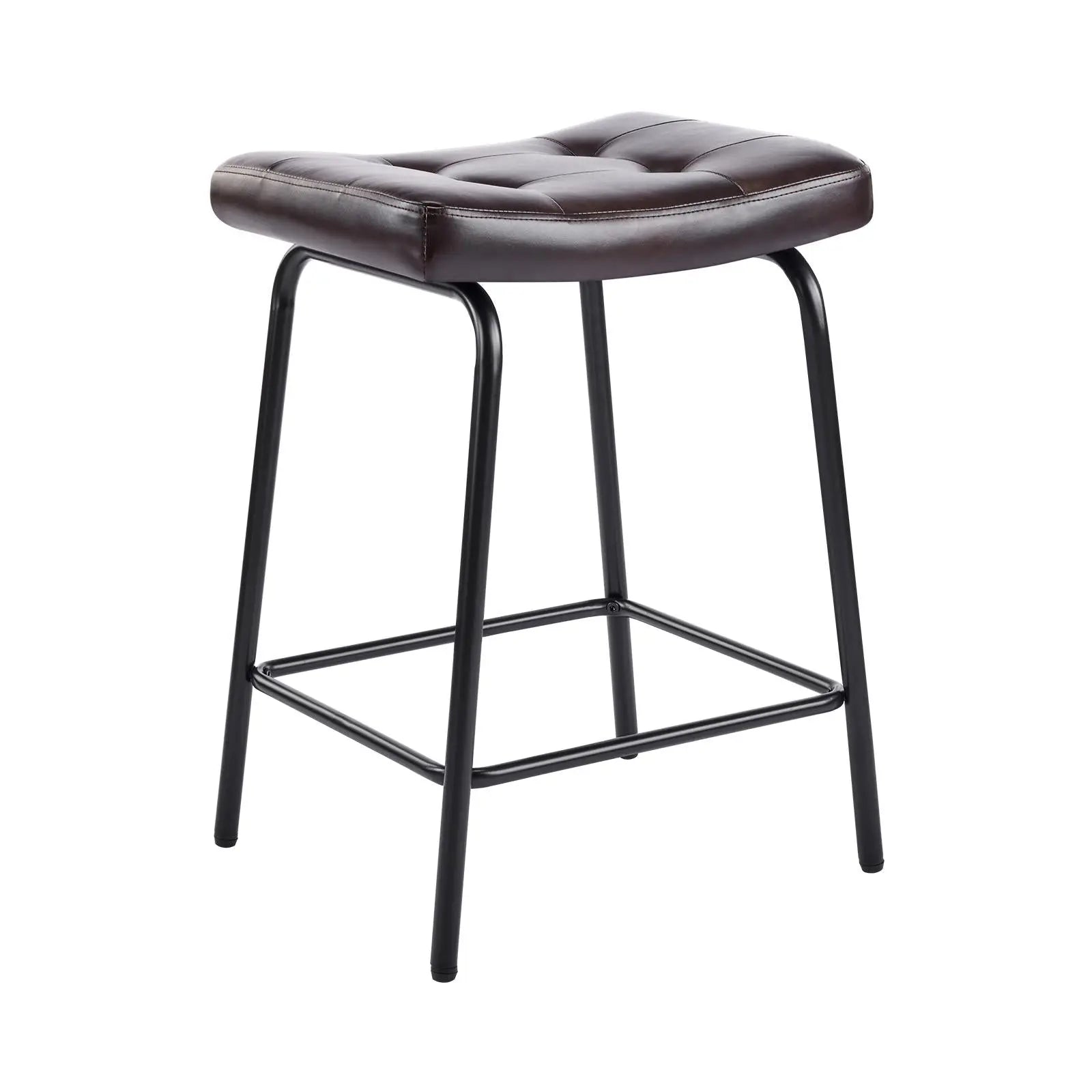 Set of Two 25" Black Faux Leather and Metal Counter Height Bar Chairs Homeroots Living Room