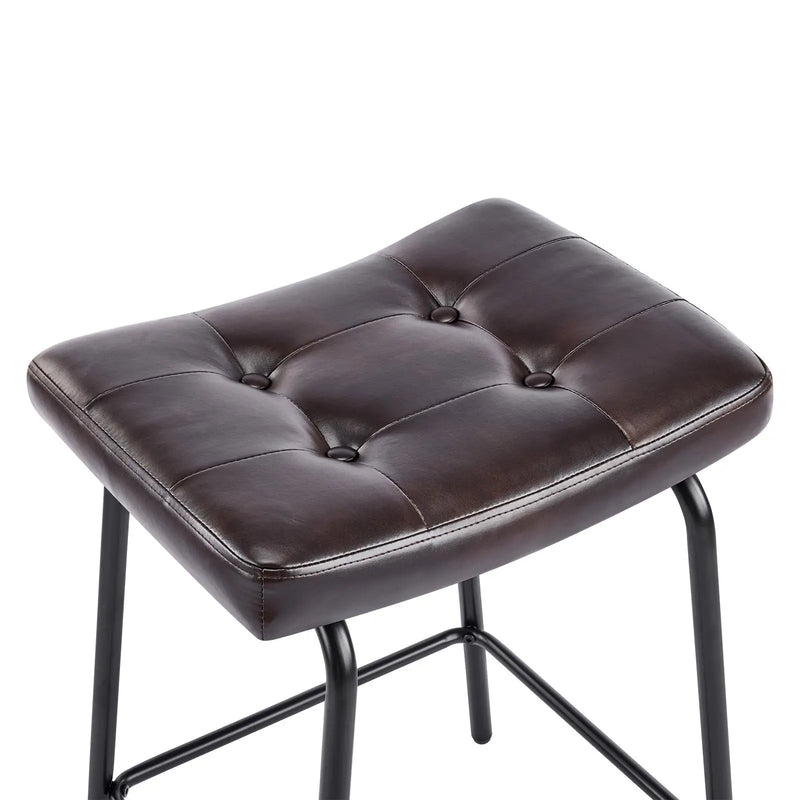 Set of Two 25" Black Faux Leather and Metal Counter Height Bar Chairs Homeroots Living Room